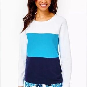 Lilly Pulitzer Colorblock Crew Neck Sweater - White, Blue, Navy